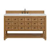James Martin Vanities Malibu 60" Free Standing Single Basin Vanity Set with Quartz Vanity Top and Rectangular Sink Amber Birch