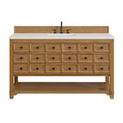 James Martin Vanities Malibu 60" Free Standing Single Basin Vanity Set with Quartz Vanity Top and Rectangular Sink Amber Birch