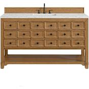 James Martin Vanities Malibu 60" Free Standing Single Basin Birch Wood Vanity Set with Stone Composite Top and Rectangular Sink Amber Birch
