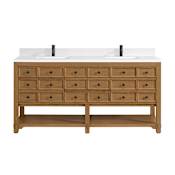 James Martin Vanities Malibu 72" Free Standing Double Basin Vanity Set with Quartz Vanity Top and Rectangular Sinks Amber Birch