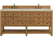 James Martin Vanities Malibu 72" Free Standing Double Basin Birch Wood Vanity Set with Stone Composite Top and Rectangular Sinks Amber Birch