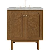 James Martin Vanities Laurent 30" Single Basin Poplar Wood Vanity Set with Stone Composite Top, Rectangular Sink, USB Port(s), and Electrical Outlet(s) Honey Oak
