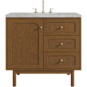 James Martin Vanities Laurent 36" Single Basin Poplar Wood Vanity Set with Stone Composite Top, Rectangular Sink, USB Port(s), and Electrical Outlet(s) Honey Oak