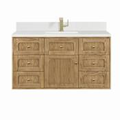 James Martin Vanities Laurent 48" Single Basin Poplar Wood Vanity Set with Stone Composite Top, Rectangular Sink, USB Port(s), and Electrical Outlet(s) Light Natural Oak