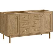 James Martin Vanities Laurent 60" Wall Mounted or Free Standing Double Basin Ash Wood Vanity Cabinet Only with USB Port and Electrical Outlet Light Natural Oak