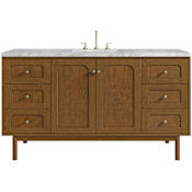 James Martin Vanities Laurent 60" Single Basin Poplar Wood Vanity Set with Marble Top, Rectangular Sink, USB Port(s), and Electrical Outlet(s) Honey Oak