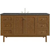 James Martin Vanities Laurent 60" Single Basin Poplar Wood Vanity Set with Stone Composite Top, Rectangular Sink, USB Port(s), and Electrical Outlet(s) Honey Oak