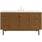 James Martin Vanities Laurent 60" Single Basin Poplar Wood Vanity Set with Stone Composite Top, Rectangular Sink, USB Port(s), and Electrical Outlet(s) Honey Oak