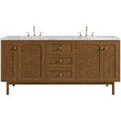 James Martin Vanities Laurent 72" Double Basin Poplar Wood Vanity Set with Marble Top, Rectangular Sinks, USB Port(s), and Electrical Outlet(s) Honey Oak