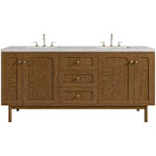 James Martin Vanities Laurent 72" Double Basin Poplar Wood Vanity Set with Stone Composite Top, Rectangular Sinks, USB Port(s), and Electrical Outlet(s) Honey Oak