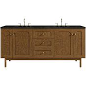James Martin Vanities Laurent 72" Wall Mounted or Free Standing Double Basin Ash Wood Vanity Set with Solid Surface Top, Rectangular Sinks, USB Port(s), and Electrical Outlet(s) Honey Oak