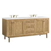 James Martin Vanities Laurent 72" Double Basin Poplar Wood Vanity Set with Stone Composite Top, Rectangular Sinks, USB Port(s), and Electrical Outlet(s) Light Natural Oak
