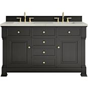 James Martin Vanities Brookfield 60" Free Standing Double Basin Poplar Wood Vanity Set with Stone Composite Top and Rectangular Sinks Black Onyx