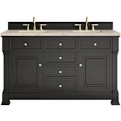 James Martin Vanities Brookfield 60" Free Standing Double Basin Poplar Wood Vanity Set with Solid Surface Top and Rectangular Sinks Black Onyx