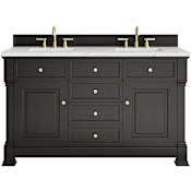 James Martin Vanities Brookfield 60" Free Standing Double Basin Vanity Set with Ethereal Noctis® Stone Composite Top and Rectangular Sinks Black Onyx