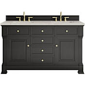 James Martin Vanities Brookfield 60" Free Standing Double Basin Vanity Set with Victorian Silver® Stone Composite Top and Rectangular Sinks Black Onyx