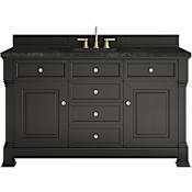 James Martin Vanities Brookfield 60" Free Standing Single Basin Poplar Wood Vanity Set with Solid Surface Top and Rectangular Sink Black Onyx
