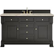 James Martin Vanities Brookfield 60" Free Standing Single Basin Poplar Wood Vanity Set with Solid Surface Top and Rectangular Sink Black Onyx