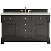 James Martin Vanities Brookfield 60" Free Standing Single Basin Poplar Wood Vanity Set with Stone Composite Top and Rectangular Sink Black Onyx