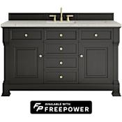 James Martin Vanities Brookfield 60" Free Standing Single Basin Poplar Wood Vanity Set with Victorian Silver Silestone Top and Rectangular Sink Black Onyx