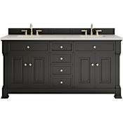 James Martin Vanities Brookfield 72" Free Standing Double Basin Poplar Wood Vanity Set with Stone Composite Top and Rectangular Sinks Black Onyx