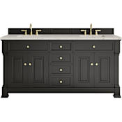 James Martin Vanities Brookfield 72" Free Standing Double Basin Vanity Set with Quartz Top and Rectangular Sinks Black Onyx