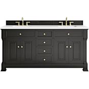 James Martin Vanities Brookfield 72" Free Standing Double Basin Vanity Set with Quartz Top and Rectangular Sinks Black Onyx