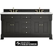 James Martin Vanities Brookfield 72" Free Standing Double Basin Poplar Wood Vanity Set with Ethereal Noctis Silestone Top and Rectangular Sinks Black Onyx