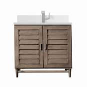 James Martin Vanities Portland 36" Single Basin Wood Vanity Set with 3cm White Zeus Silestone Quartz Vanity Top, Backsplash and Rectangular Sink Whitewashed Walnut