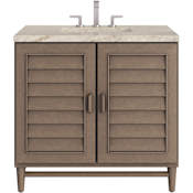 James Martin Vanities Portland 36" Free Standing Single Basin Birch Wood Vanity Set with Solid Surface Top and Rectangular Sink Whitewashed Walnut
