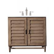 James Martin Vanities Portland 36" Free Standing Single Basin Vanity Set with Wood Cabinet and 3cm Quartz Vanity Top Whitewashed Walnut