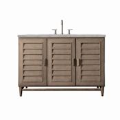 James Martin Vanities Portland 48" Single Basin Wood Vanity Set with 3cm Victorian Silver Silestone Quartz Vanity Top, Rectangular Sink, USB Port and Electrical Outlet Whitewashed Walnut