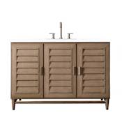 James Martin Vanities Portland 48" Free Standing Single Basin Vanity Set with Wood Cabinet, 3cm Quartz Vanity Top, USB Port and Electrical Outlet Whitewashed Walnut