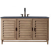 James Martin Vanities Portland 60" Free Standing Single Basin Vanity Set with USB/Electrical Outlet, Poplar Cabinet and Charcoal Soapstone Quartz Vanity Top Whitewashed Walnut