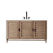 James Martin Vanities Portland 60" Free Standing Single Basin Vanity Set with Wood Cabinet, 3cm Quartz Vanity Top, USB Port and Electrical Outlet Whitewashed Walnut