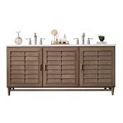 James Martin Vanities Portland 72" Free Standing Double Basin Vanity Set with Wood Cabinet and 3cm Quartz Vanity Top Whitewashed Walnut