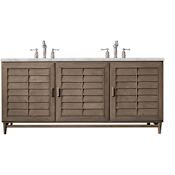 James Martin Vanities Portland 72" Free Standing Double Basin Birch Wood Vanity Set with Victorian Silver Stone Composite Top and Rectangular Sinks Whitewashed Walnut