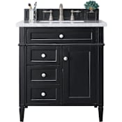 James Martin Vanities Brittany 30" Single Basin Poplar Wood Vanity Set with 3 cm Carrara White Natural Stone Vanity Top and Rectangular Sink Black Onyx