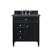 James Martin Vanities Brittany 30" Single Basin Poplar Wood Vanity Set with 3 cm Charcoal Soapstone Quartz Vanity Top and Rectangular Sink Black Onyx