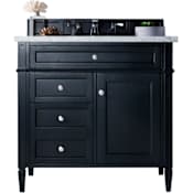 James Martin Vanities Brittany 36" Single Basin Poplar Wood Vanity Set with 3 cm Carrara White Natural Stone Vanity Top and Rectangular Sink Black Onyx