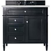 James Martin Vanities Brittany 36" Single Basin Poplar Wood Vanity Set with 3 cm Ethereal Noctis Quartz Vanity Top and Rectangular Sink Black Onyx