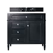 James Martin Vanities Brittany 36" Single Basin Poplar Wood Vanity Set with 3cm White Zeus Quartz Vanity Top and Rectangular Sink Black Onyx