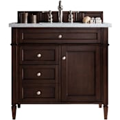 James Martin Vanities Brittany 36" Single Basin Poplar Wood Vanity Set with 3 cm Carrara White Natural Stone Vanity Top and Rectangular Sink Burnished Mahogany