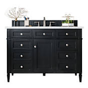 James Martin Vanities Brittany 48" Single Basin Poplar Wood Vanity Set with 3cm White Zeus Quartz Vanity Top and Rectangular Sink Black Onyx