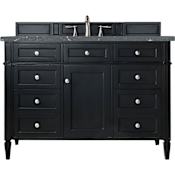 James Martin Vanities Brittany 48" Free Standing Single Basin Poplar Wood Vanity Set with Parisien Bleu Stone Composite Top and Rectangular Sink Black Onyx