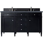James Martin Vanities Brittany 60" Double Basin Poplar Wood Vanity Set with 3 cm Charcoal Soapstone Quartz Vanity Top and Rectangular Sinks Black Onyx