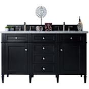 James Martin Vanities Brittany 60" Double Basin Poplar Wood Vanity Set with 3 cm Pearl Jasmine Quartz Vanity Top and Rectangular Sinks Black Onyx