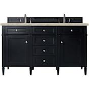 James Martin Vanities Brittany 60" Free Standing Double Basin Poplar Wood Vanity Set with Solid Surface Top and Rectangular Sinks Black Onyx
