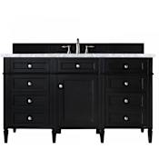 James Martin Vanities Brittany 60" Single Basin Poplar Wood Vanity Set with 3 cm Carrara White Natural Stone Vanity Top and Rectangular Sink Black Onyx