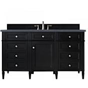 James Martin Vanities Brittany 60" Single Basin Poplar Wood Vanity Set with 3 cm Charcoal Soapstone Quartz Vanity Top and Rectangular Sink Black Onyx